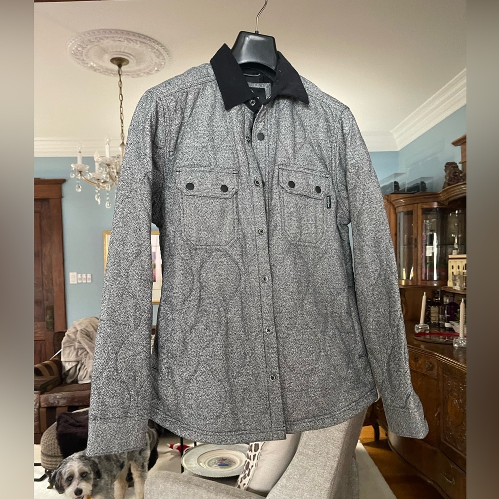Men's Gray Patterned Shirt Jacket with Black Collar